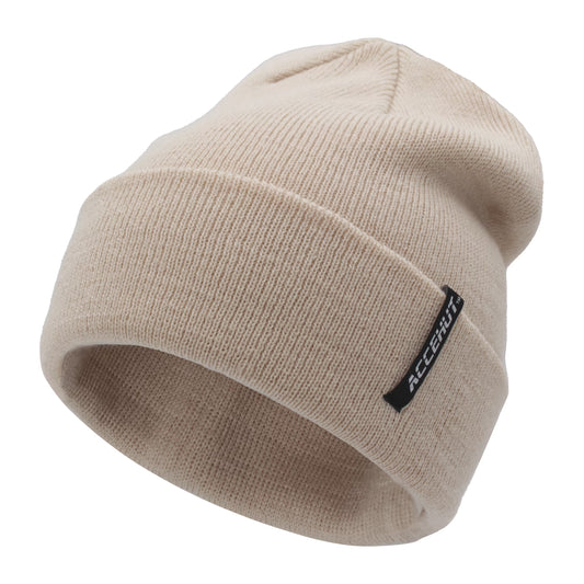 Unisex Acrylic Knit Beanie - Cozy Winter Ski Cap in Solid Colors for Men & Women - Stretchy Cuffed Skull Hat for Warmth and Style Sand