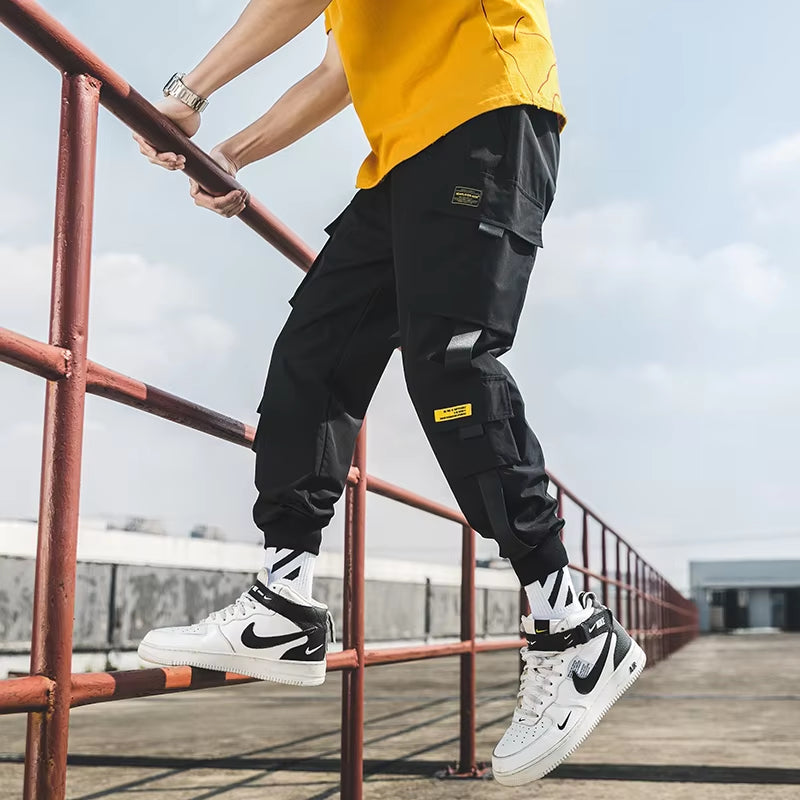 2024 New Hip Hop Joggers Cargo Pants Men Harem Pants Multi-Pocket Ribbons Man Sweatpants Streetwear Casual Mens Pants S-5XL