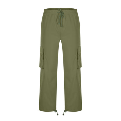 Trousers Full Length Pants for Men Solid 2025 Casual Multiple Pockets Outdoor Straight Type Fitness Pants Cargo Pants Trousers Gray