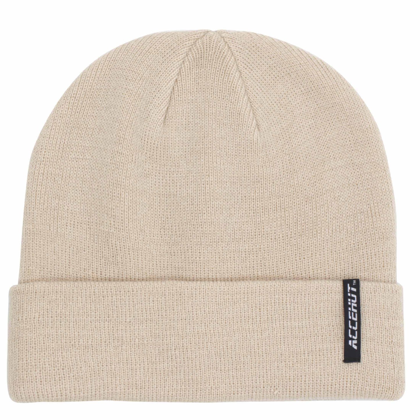 Unisex Acrylic Knit Beanie - Cozy Winter Ski Cap in Solid Colors for Men & Women - Stretchy Cuffed Skull Hat for Warmth and Style Sand