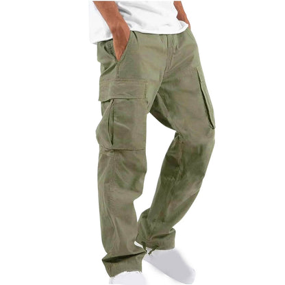 Trousers Full Length Pants for Men Solid 2025 Casual Multiple Pockets Outdoor Straight Type Fitness Pants Cargo Pants Trousers Gray