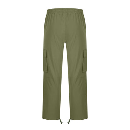 Trousers Full Length Pants for Men Solid 2025 Casual Multiple Pockets Outdoor Straight Type Fitness Pants Cargo Pants Trousers Gray