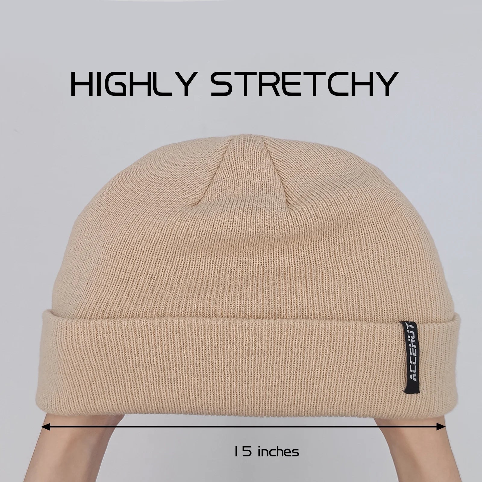 Unisex Acrylic Knit Beanie - Cozy Winter Ski Cap in Solid Colors for Men & Women - Stretchy Cuffed Skull Hat for Warmth and Style Sand
