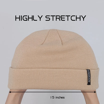 Unisex Acrylic Knit Beanie - Cozy Winter Ski Cap in Solid Colors for Men & Women - Stretchy Cuffed Skull Hat for Warmth and Style Sand