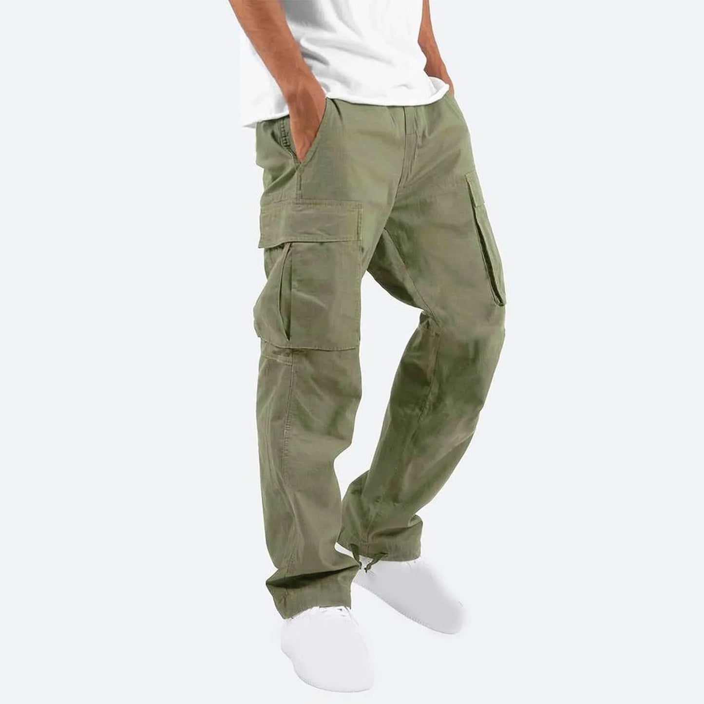 Trousers Full Length Pants for Men Solid 2025 Casual Multiple Pockets Outdoor Straight Type Fitness Pants Cargo Pants Trousers Gray