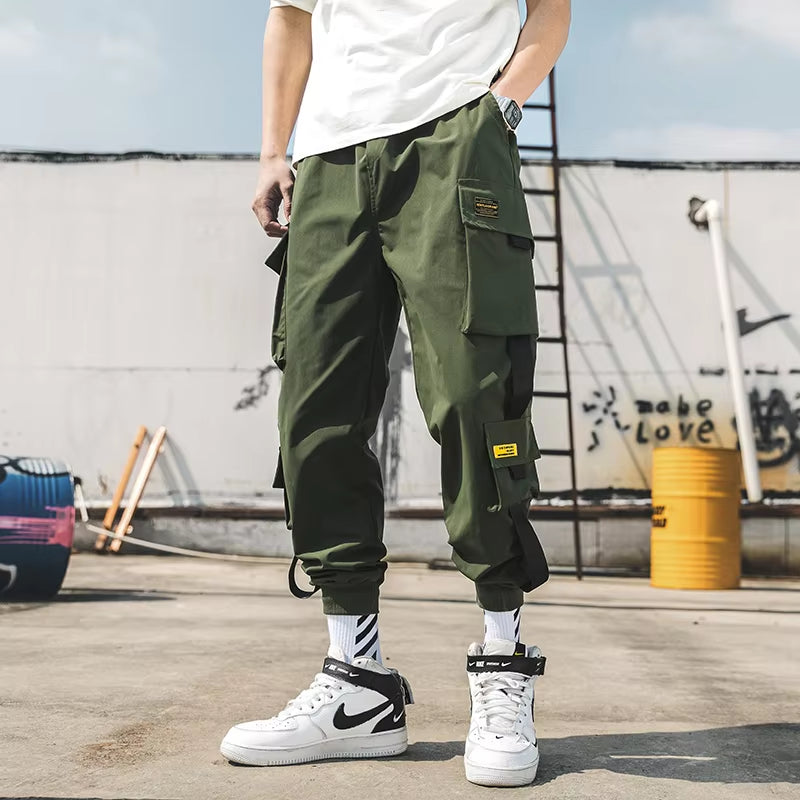2024 New Hip Hop Joggers Cargo Pants Men Harem Pants Multi-Pocket Ribbons Man Sweatpants Streetwear Casual Mens Pants S-5XL